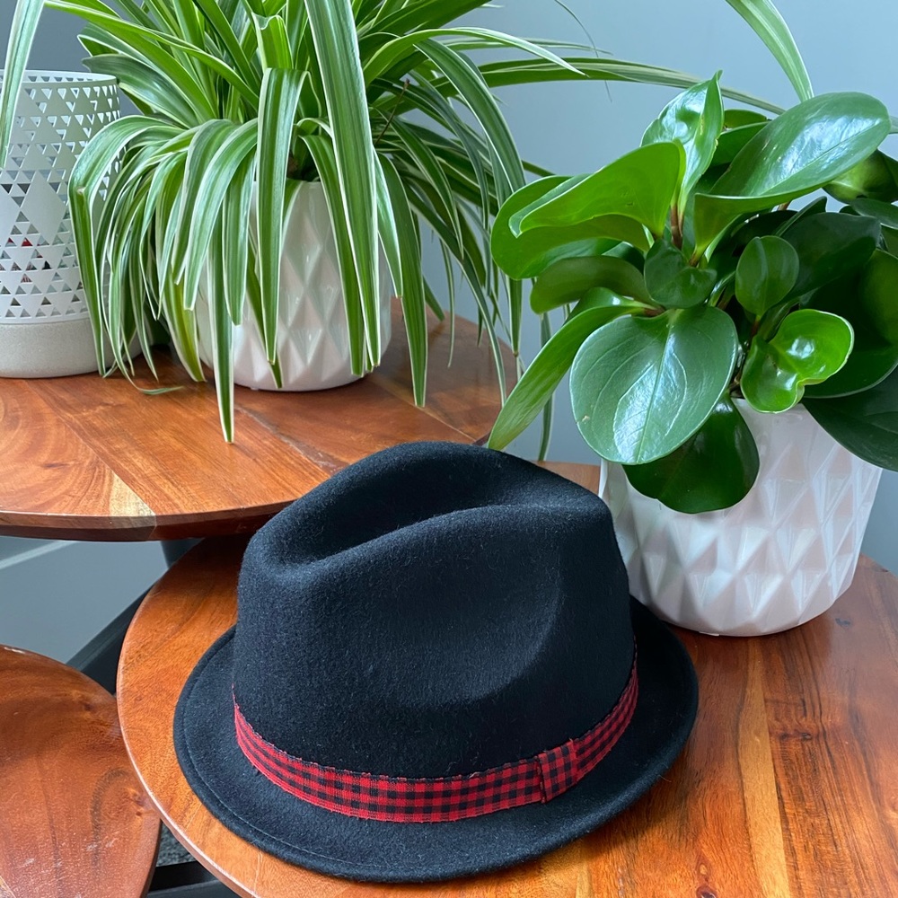 Black Fedora with Red and Black Ribbon